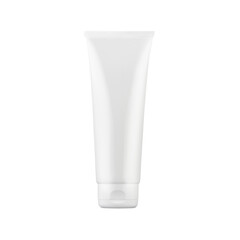 A clean white plastic tube. Packaging for cosmetic or chemical products. The image is isolated on a white background for design and web.