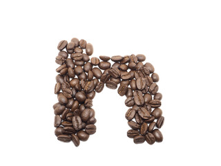 Coffee seed word 'n' on white isolated