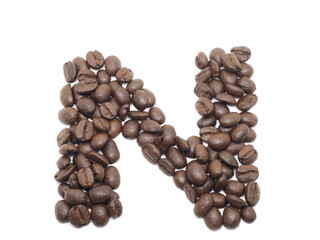 Coffee seed word 'N' on white isolated