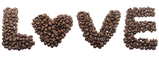 Coffee seed love group on white isolated,Fresh coffee seed lover