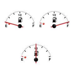 Gas tank gauge. Set of Fuel gauge scales. Fuel meter. Fuel indicator. Oil level tank bar meter. Collection Fuel gauge meter on a white background