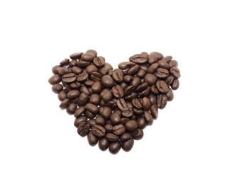 Coffee seed heart lover on white isolated background