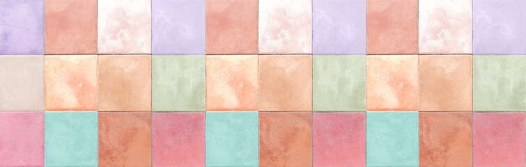Fototapeta premium Panorama of Vintage Multicolored Granite Floor Tiles pattern and background seamless