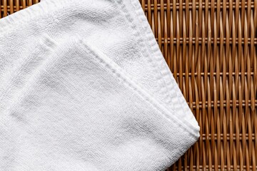 Clean white towels folded on a brown wood table.