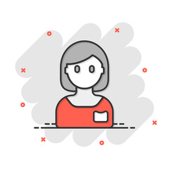 Woman face icon in comic style. People cartoon vector illustration on white background. Partnership splash effect business concept.