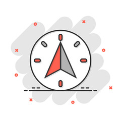 Compass icon in comic style. Navigation equipment cartoon vector illustration on white isolated background. Journey direction splash effect business concept.