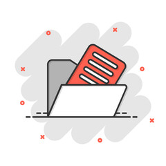 File folder icon in comic style. Documents archive cartoon vector illustration on isolated background. Storage splash effect business concept.