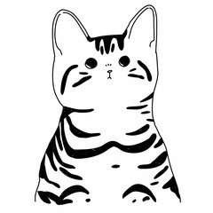 Obraz na płótnie Canvas モノクロでシンプルな猫のイラスト・アメリカンショートヘア