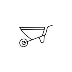 Fototapeta na wymiar Barrow cart, wheelbarrow icon in flat black line style, isolated on white background 
