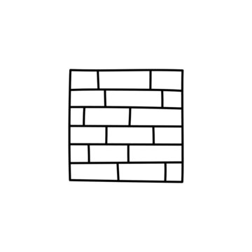 Brick build, brick wall icon in flat black line style, isolated on white background 
