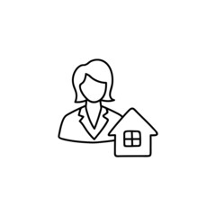 Estate Agent, house consultant, house sale icon in flat black line style, isolated on white background 