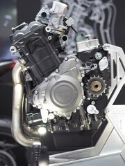 Closeup detail new engine of car shiny and clean from industry,Engine metallic gear of car...