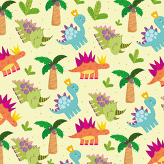 cute dinosaurs and tropical trees