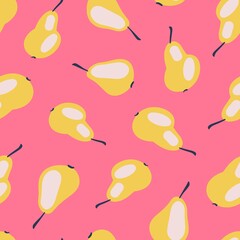 Seamless vector pattern, sweet pears on pink.