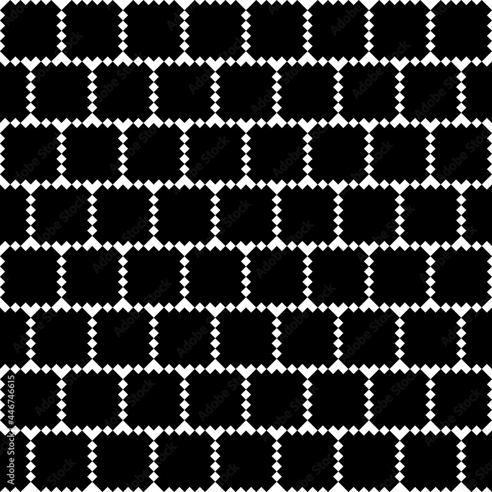 Poster Black patches. Vector seamless bricks ornament. Toothed repeated squared blocks pattern.