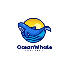 Vector Logo Illustration Ocean Whale Simple Mascot Style.