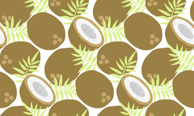 Tropical seamless pattern with coconut