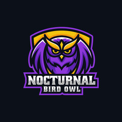 Vector Logo Illustration Nocturnal Owl E Sport and Sport Style.