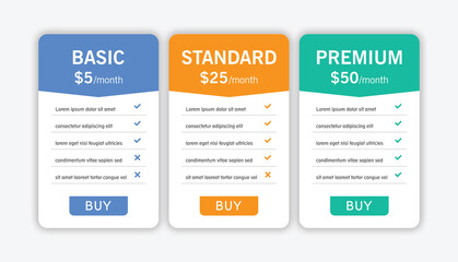 Obraz premium Colorful of pricing table with three options vector illustration