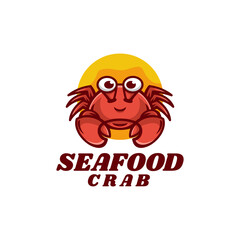 Vector Logo Illustration Seafood Crab Simple Mascot Style.