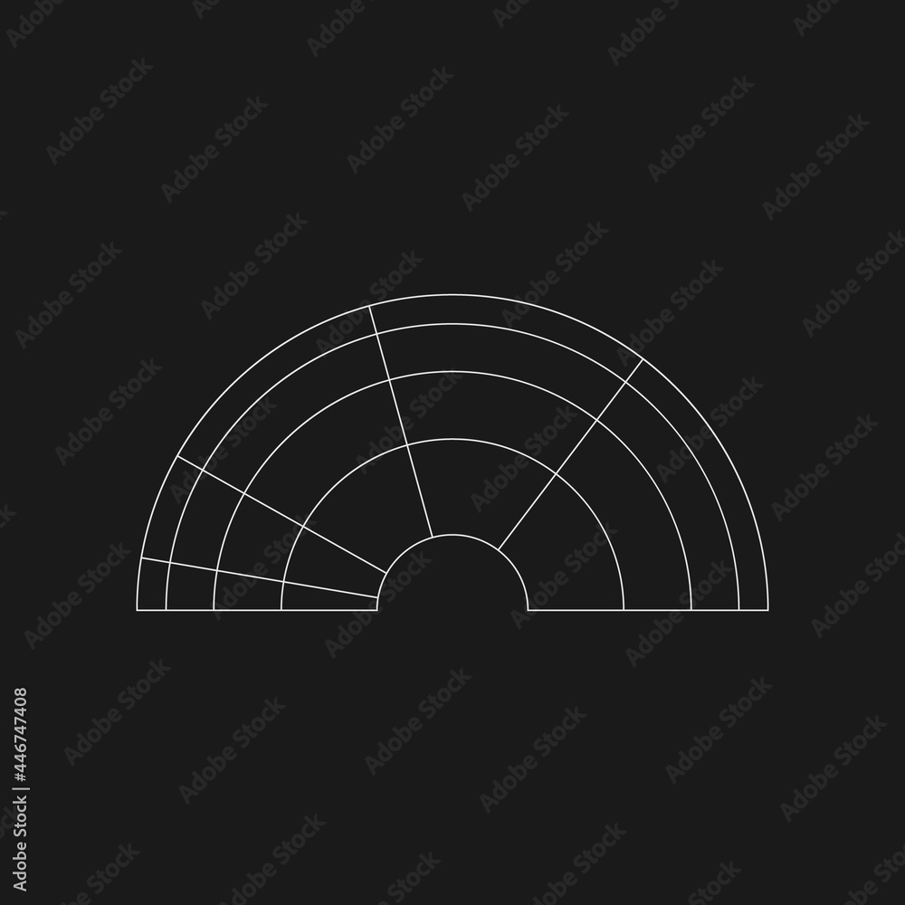 Poster retrofuturistic polar logarithmic grid. digital cyber retro design element. semicircle polar grid in