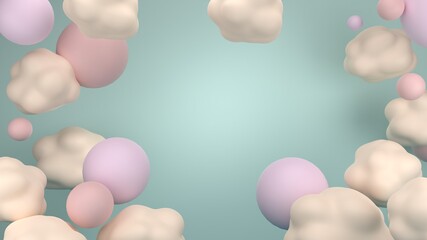 3D illustration of clouds and spheres