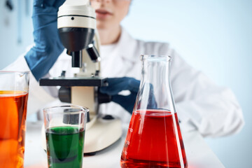 woman in laboratory chemical solution research science microbiology
