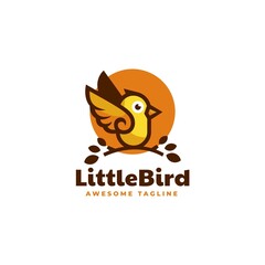 Vector Logo Illustration Little Bird Simple Mascot Style.