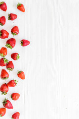 Strawberry pattern with leaves. Food berries flat lay top view