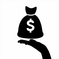 Palm Hold Money Bag. Bribe flat icon. Illustrative icon isolated sign