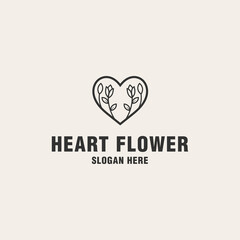 Heart flower logo template on monogram style