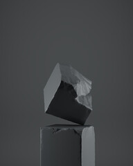 3D background.Stone podium with black  background. 3d rendering illustration.