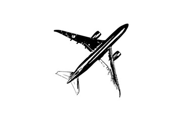 Black and white silhouette of a toy airplane on a white background. Vector illustration