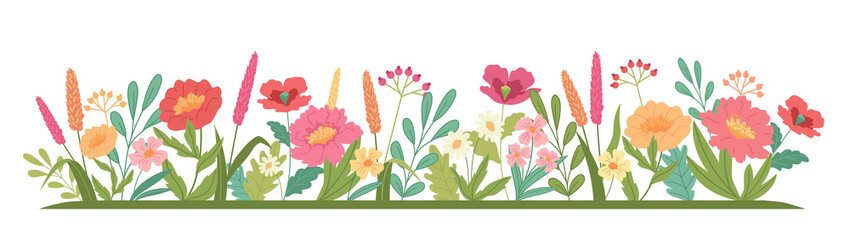 Colorful summer flowers vector flat illustration