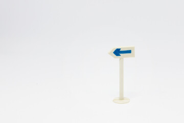 small traffic sign to turn left isolated on white background