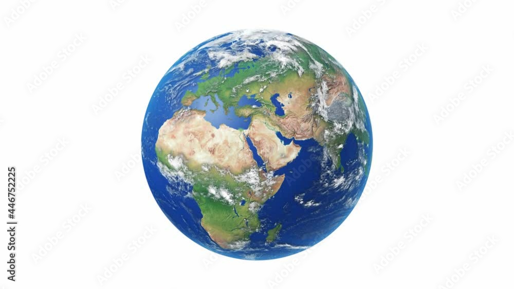 Wall mural seamless loop animation of rotating realistic planet earth on a white background