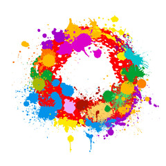 Round frame of multi-colored paint spots. Vector illustration