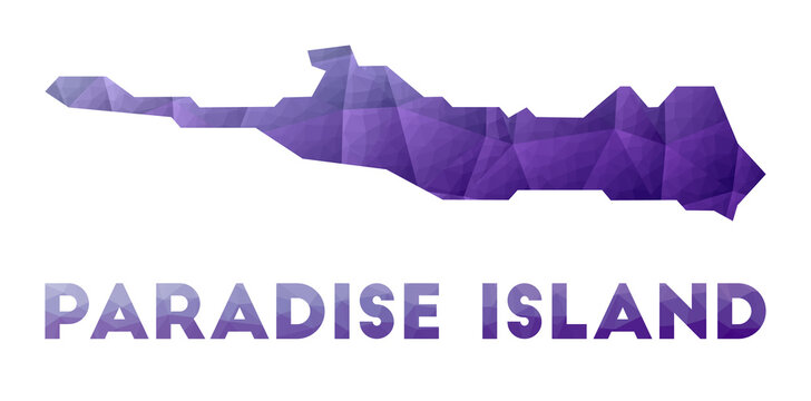Map of Paradise Island. Low poly illustration of the island. Purple geometric design. Polygonal vector illustration.