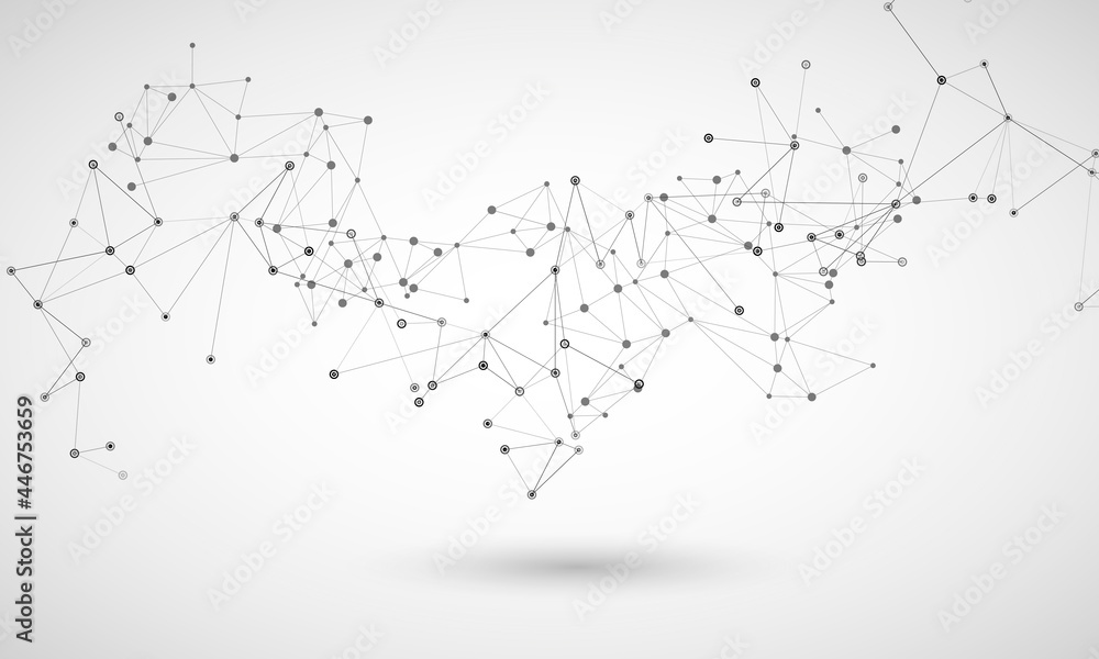 Poster Connections dots with lines. Triangles shapes vector background. Shape science research element design