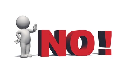 NO! - red lettering and 3D people with shadow on the floor -  isolated on white background - 3D illustration