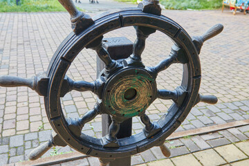 steering wheel of an old ship 