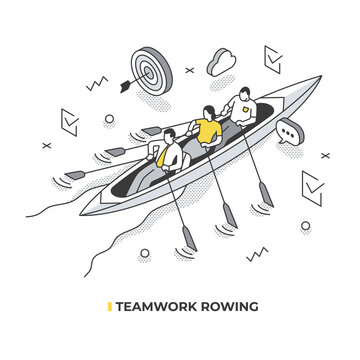 Team Rowing Isometric Illustration