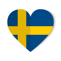 Sweden flag with origami style on heart background