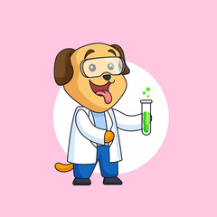 Dog wearing white coat and glasses carrying green chemical liquid vector illustration for scientist occupation animal mascot character vector illustration cartoon design
