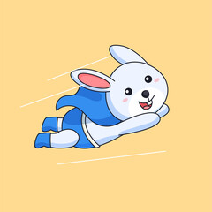Flying rabbit super hero wearing costume and cloak animal mascot cartoon vector illustration