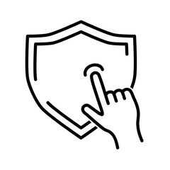 Defence flat icon. Shield pictogram for web. Line stroke. Isolated on white background. Outline vector eps10