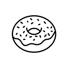 Donut flat icon. Pictogram for web. Line stroke. Dessert isolated on white background. Outline vector eps10