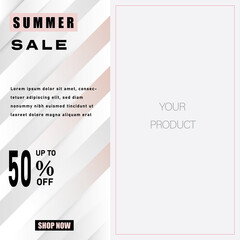 Fashion Summer Sale Template. Season Sale Banner with Stripe line and Frame. Vector and illustration design