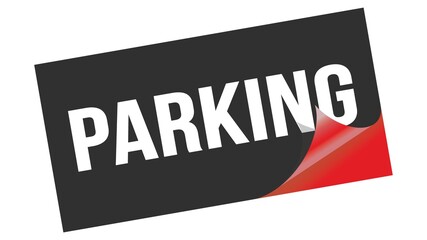 PARKING text on black red sticker stamp.