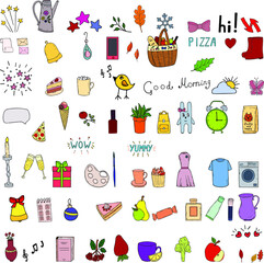 Hand drawn planner icons set. Everyday life symbols. Vector illustration, isolated on white background